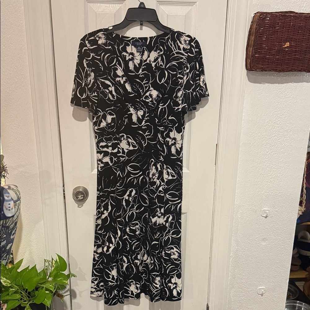 Chaps Black and White Midi Dress